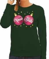 Foute groene kersttrui kerstkleding roze xmas balls dames