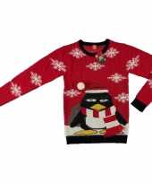 Foute kersttrui pinguin rood volwassenen