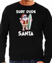 Foute zwarte kersttrui kerstkleding surf dude santa heren